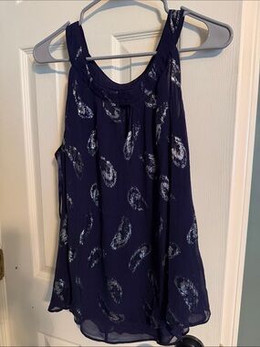 White House black market Women’s Navy Blue Printed Sleeveless Tank Top